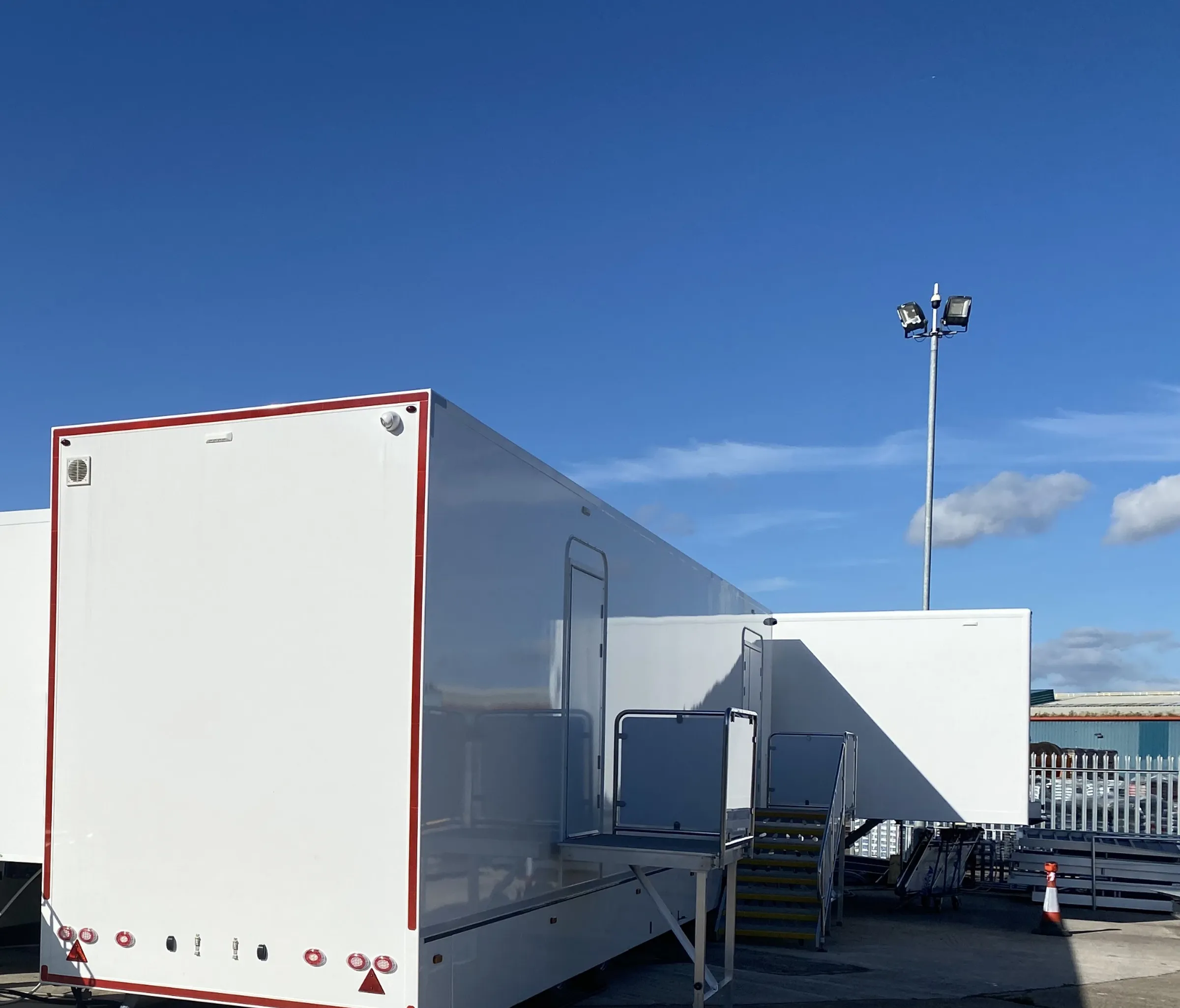 Endoscopy and procedure complex deployed with awning open and access steps