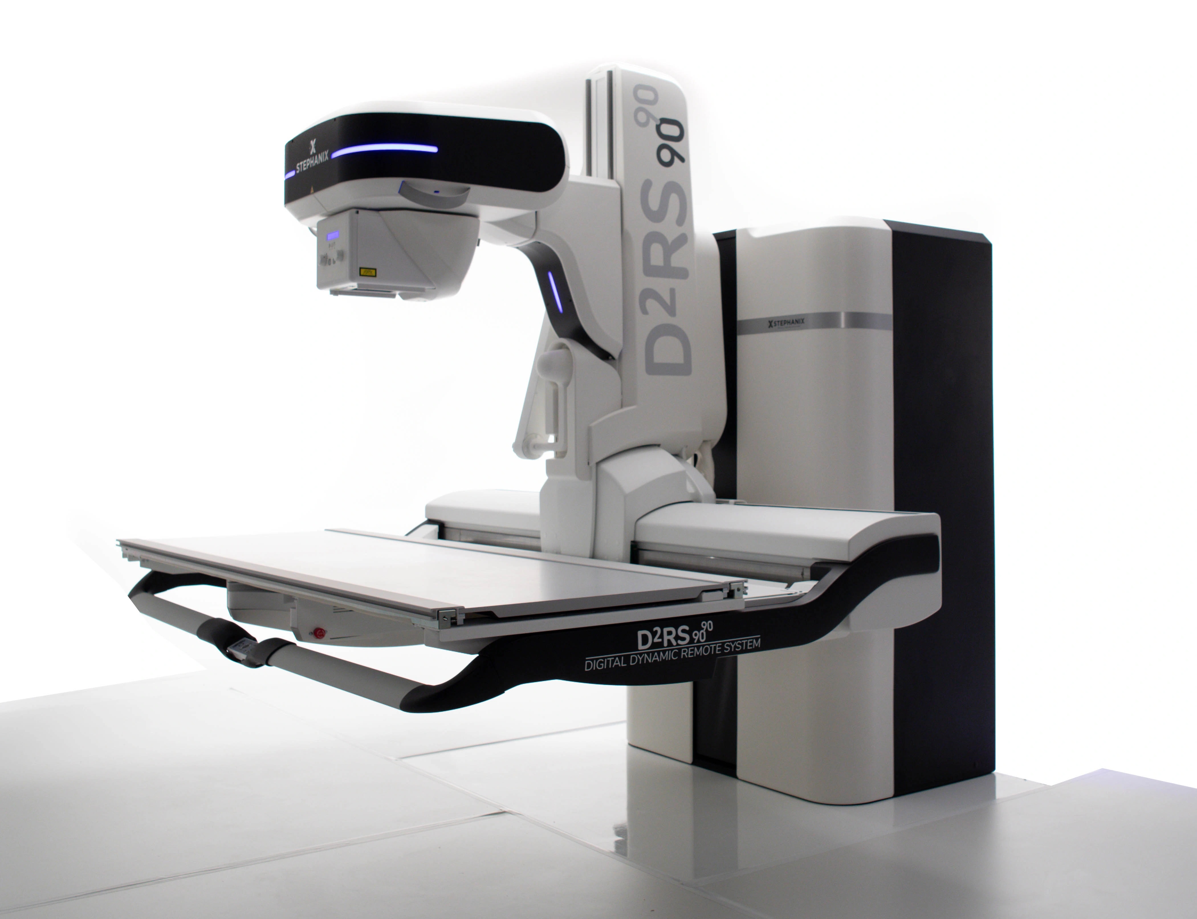 A Stephanix D²RS 90/90 fluoroscopy table and imaging arm shown in a manufacturer equipment photograph.