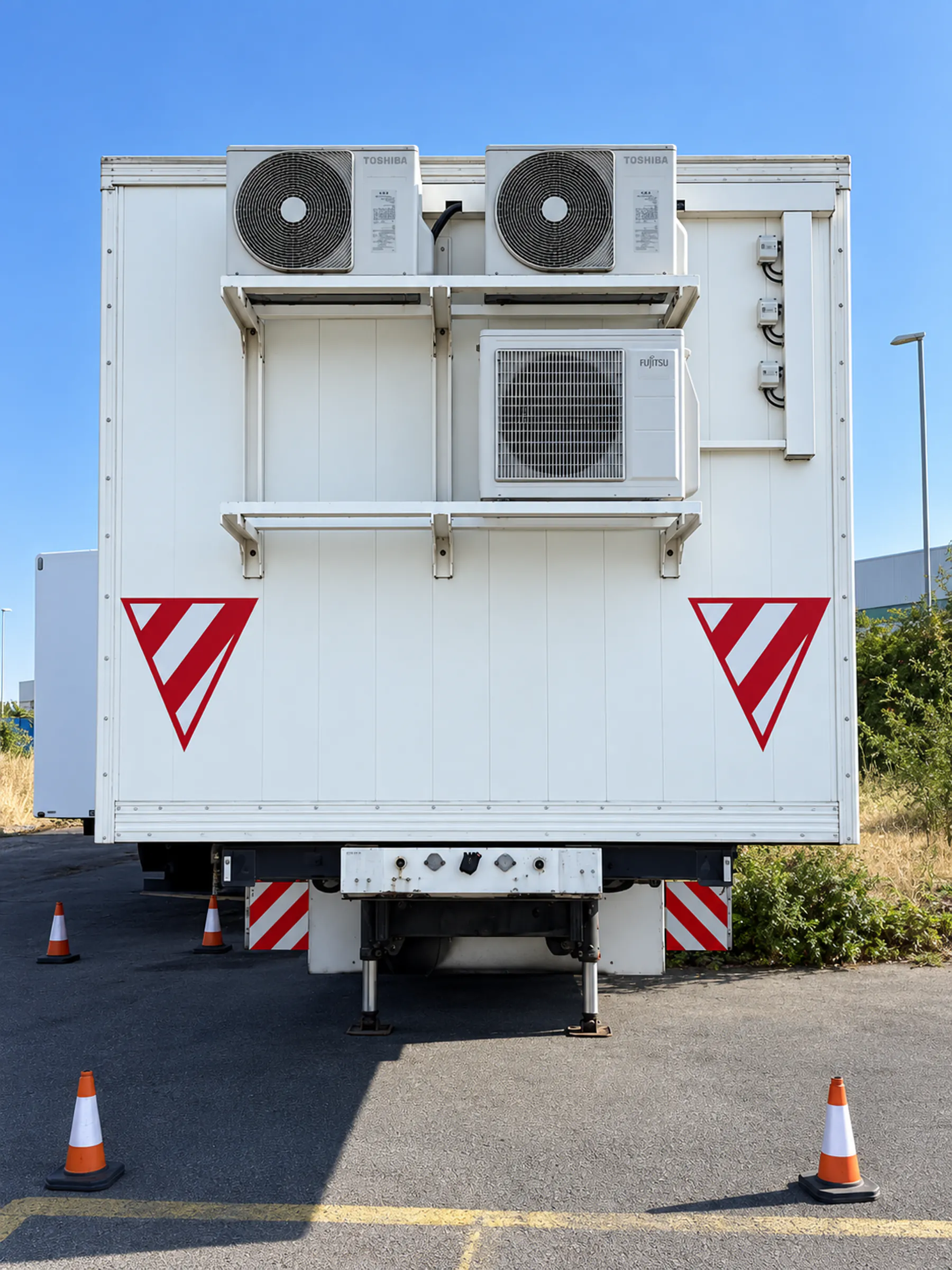 Quad outpatient trailer end elevation with climate units