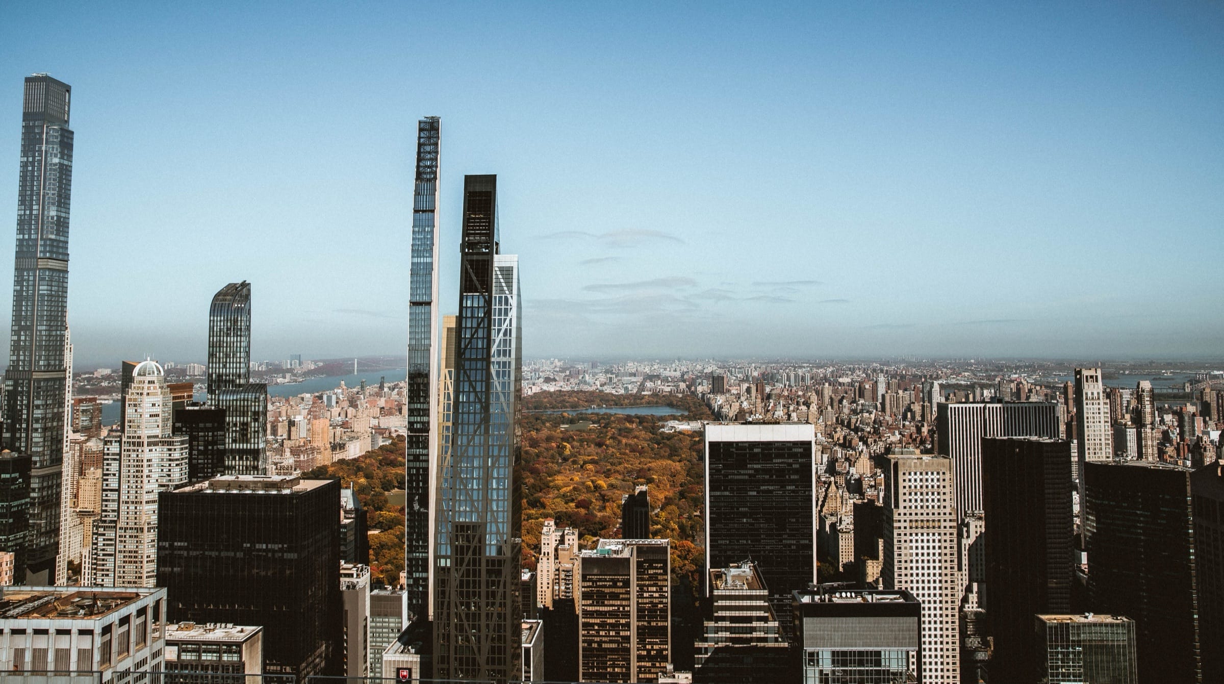 Manhattan towers and Central Park in autumn, seen from above