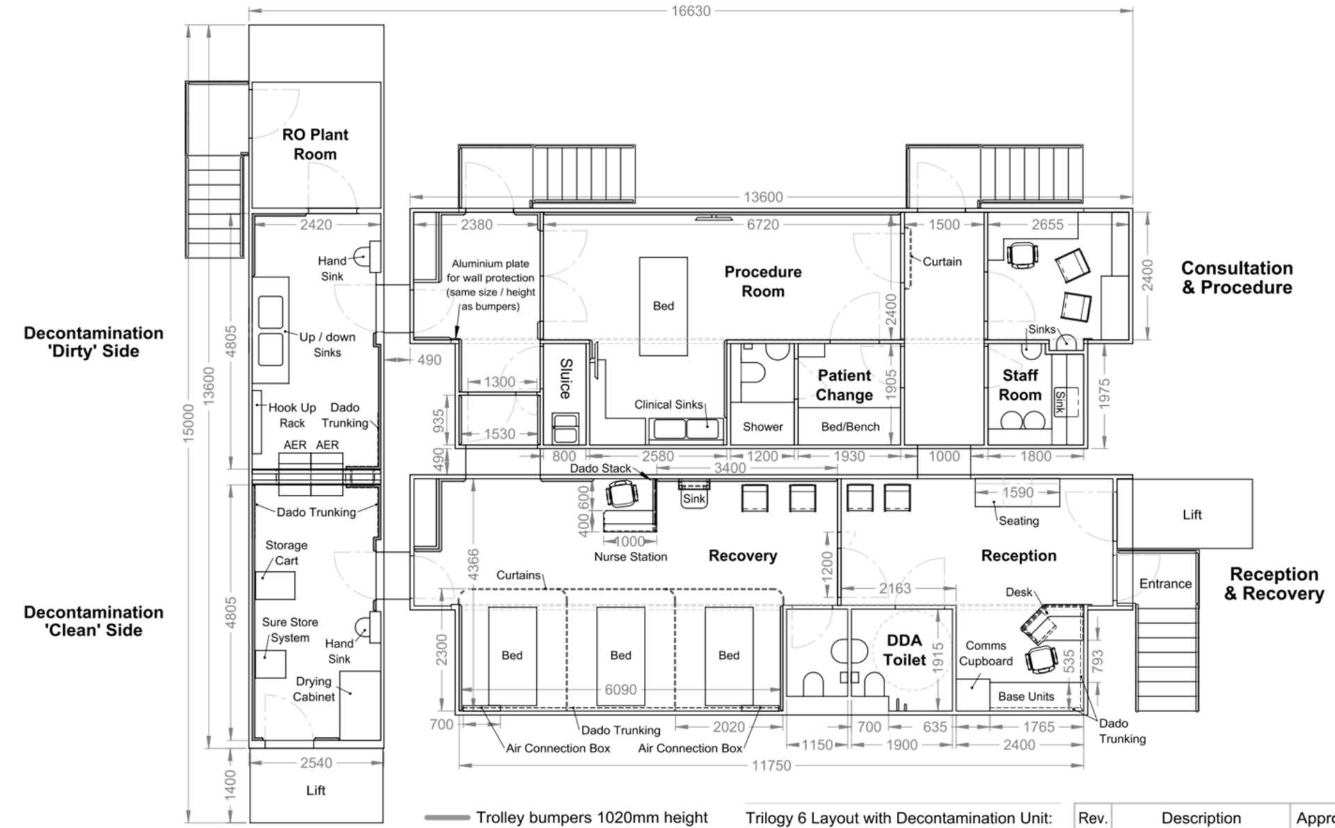 Floor plan of the three-trailer endoscopy complex