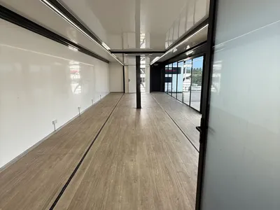 Expandable trailer interior viewed from the entrance